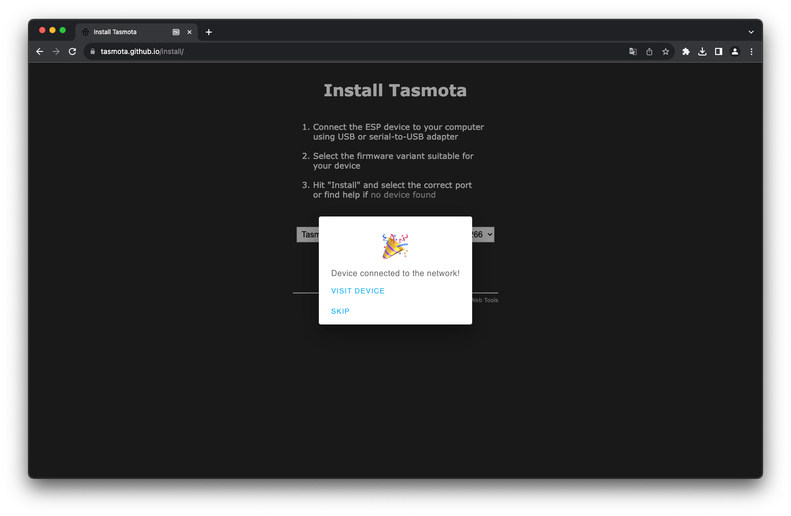 Завершение настройки WIFI Tasmota